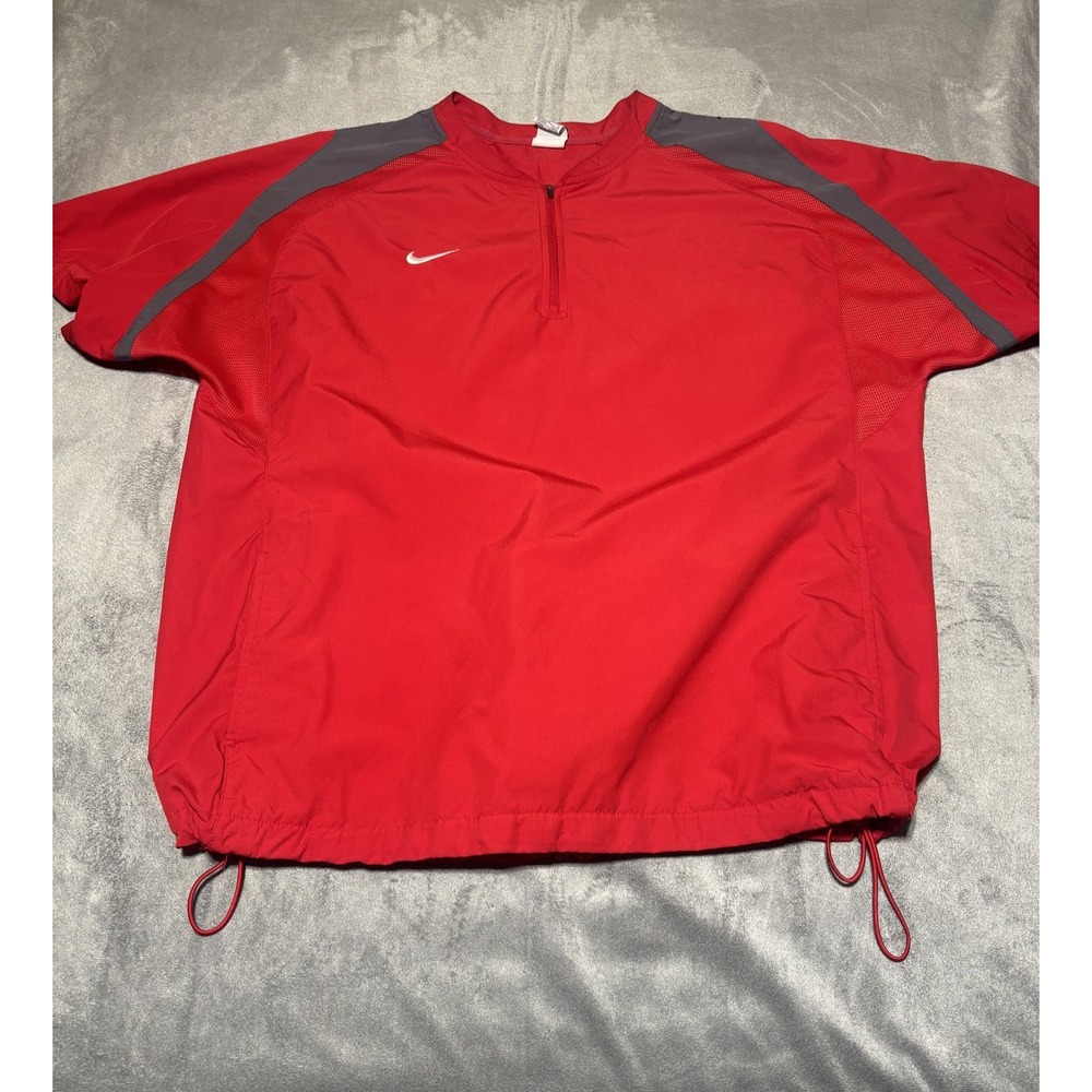 Nike Storm-FIT Mens Large Red Short Sleeve 1/4 Zip Pullover Windbreaker Top